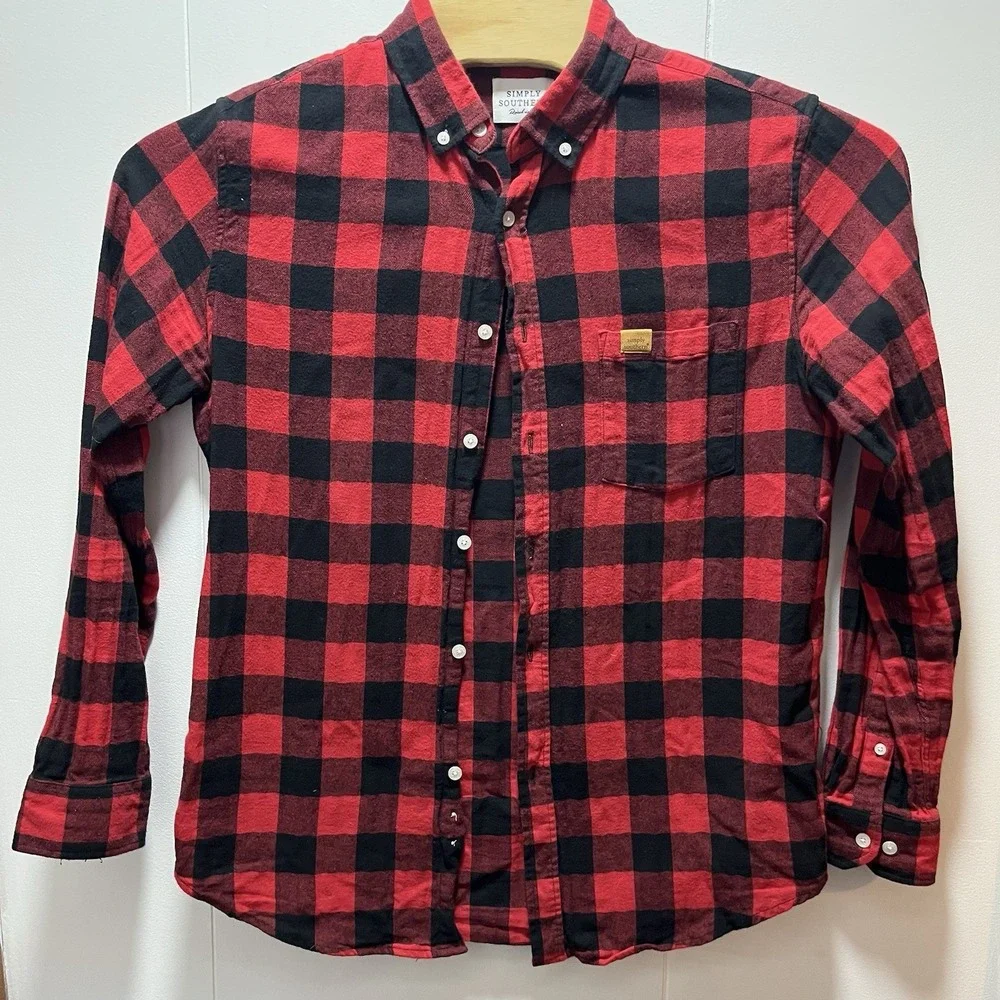 Lot Of 2 Simply Southern Men's Long Sleeve Plaid Flannel Shirt Size Medium‎